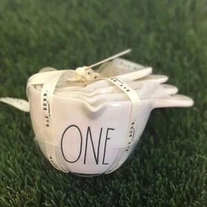 Rae Dunn White Set of 4 Measuring Cups w/ Handles ONE, HALF, THIRD, QUARTER,